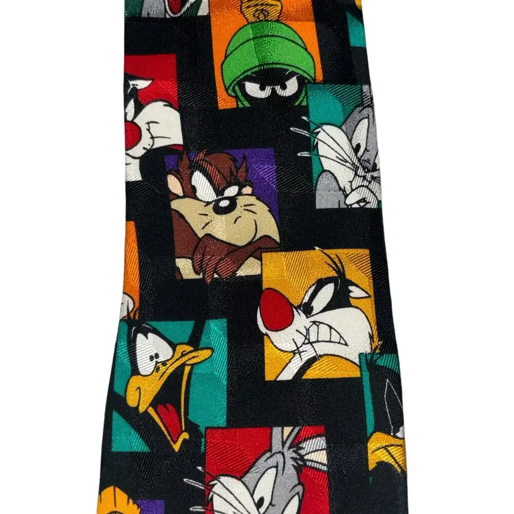 Looney Tunes Mania Silk Tie Colorful Bugs Bunny Taz Daffy Martian Vintage